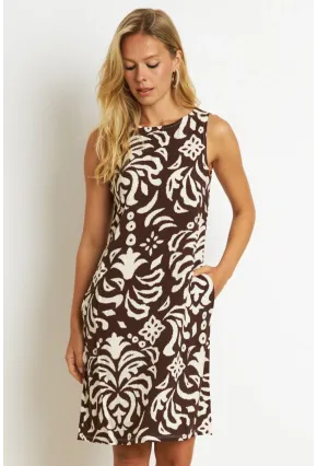 Kadın Kahverengi Desenli Cepli Midi Elbise YZ1059