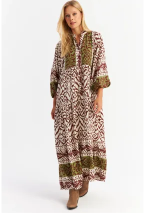 Kadın Kahverengi-Haki Volanlı Maxi Elbise MALO11
