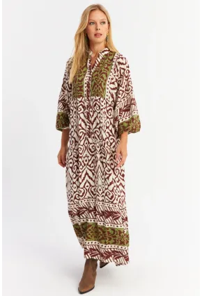 Kadın Kahverengi-Haki Volanlı Maxi Elbise MALO11