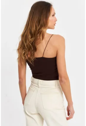 Kadın Kahverengi İp Askılı Crop Bluz EV63