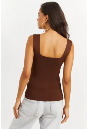 Kadın Kahverengi Kare Yaka Triko Bluz YV87