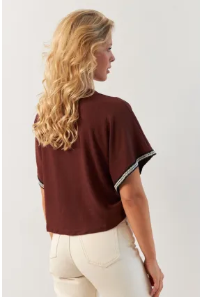 Kadın Kahverengi Önü Büzgülü Bluz XL2039