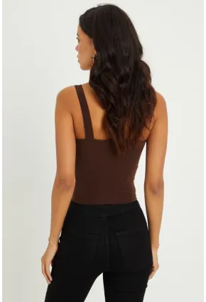 Kadın Kahverengi Önü Büzgülü Crop Bluz B189