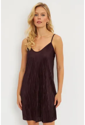 Kadın Kahverengi Piliseli Mini Elbise  DMR338