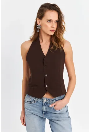 Kadın Kahverengi Sırtı Açık Yelek CAR1143