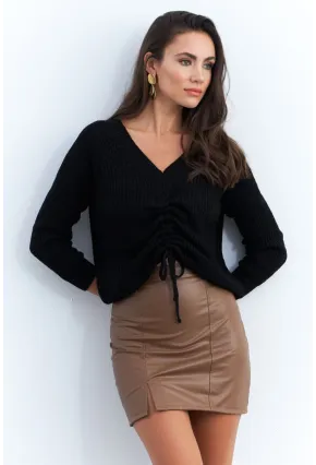 Kadın Kahverengi Suni Deri Mini Etek ELT3634