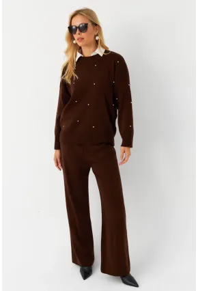 Kadın Kahverengi Taşlı Alt Üst Takım MYİL10