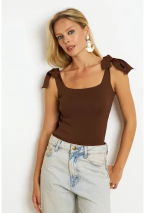 Kadın Kahverengi Triko Bluz YV236