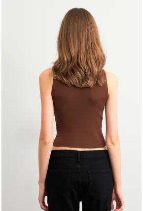 Kadın Kahverengi Triko Kolsuz Bluz YV305