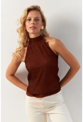 Kadın Kiremit Sırt Pencereli Bluz AYD373