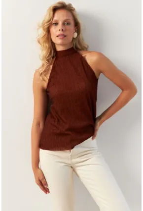 Kadın Kiremit Sırt Pencereli Bluz AYD373