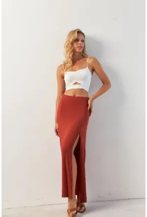 Kadın Kiremit Yırtmaçlı Maxi Etek AYD370