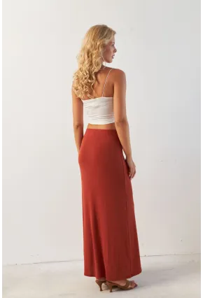 Kadın Kiremit Yırtmaçlı Maxi Etek AYD370