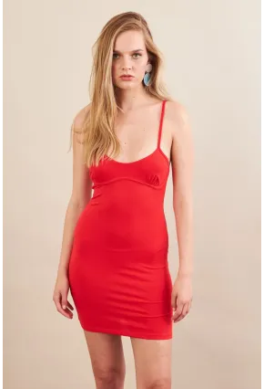 Kadın Kırmızı Askılı Mini Elbise SAN105