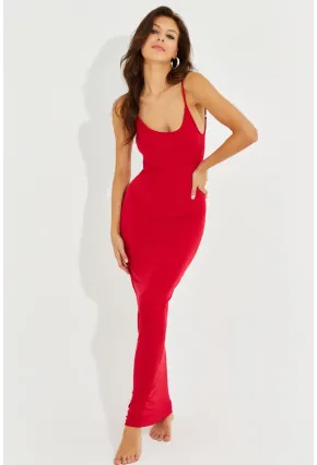 Kadın Kırmızı Ayarlanabilir Askılı Maxi Elbise MEN2004