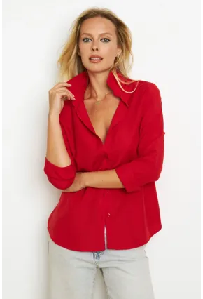Kadın Kırmızı Basic Gömlek K1251