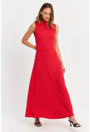 Kadın Kırmızı Basic Maxi Elbise TF29