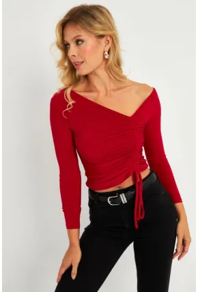 Kadın Kırmızı Büzgülü Bluz GÇ188