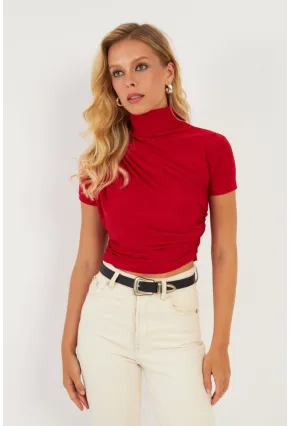 Kadın Kırmızı Büzgülü Bluz LPP1287