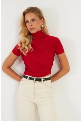 Kadın Kırmızı Büzgülü Bluz LPP1287