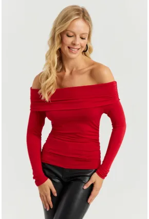 Kadın Kırmızı Büzgülü Madonna Bluz MON1119
