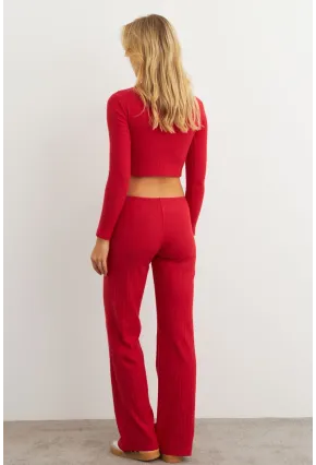 Kadın Kırmızı Crop Üstlü İkili Pantolon Takım XL10052