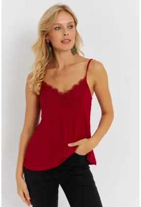 Kadın Kırmızı Dantelli Atlet AYD353