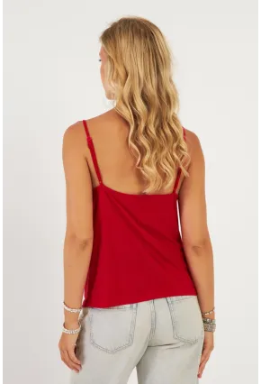 Kadın Kırmızı Degaje Yaka Bluz LPP1286