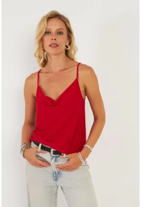 Kadın Kırmızı Degaje Yaka Bluz LPP1286