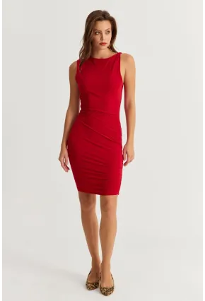 Kadın Kırmızı Drapeli Midi Elbise ELT155