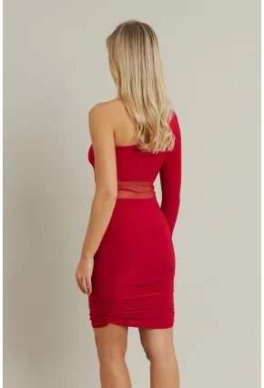 Kadın Kırmızı Drapeli Tül Detaylı Mini Elbise ELT3850