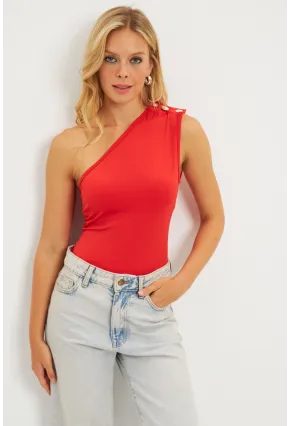 Kadın Kırmızı Düğme Detaylı Bluz EY2790