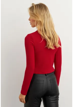 Kadın Kırmızı Düğme Detaylı Bluz RLO83