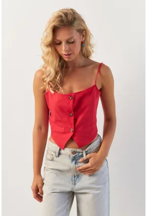 Kadın Kırmızı Düğmeli İp Askılı Yelek MP20153