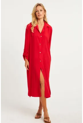 Kadın Kırmızı Gömlek Elbise LV178