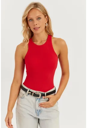 Kadın Kırmızı Halter Yaka Bluz AYD299