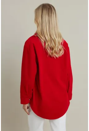 Kadın Kırmızı Kadife Gömlek MCAR1074