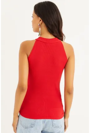 Kadın Kırmızı Kaşkorse Kolsuz Bluz Yİ1566