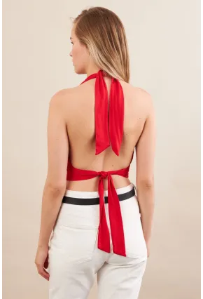 Kadın Kırmızı Sırt Ve Boyun Bağlamalı Bluz EY1472