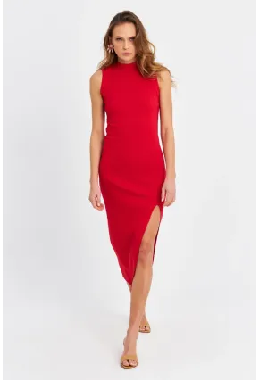 Kadın Kırmızı Sırtı Açık Kaşkorse Midi Elbise EY3064