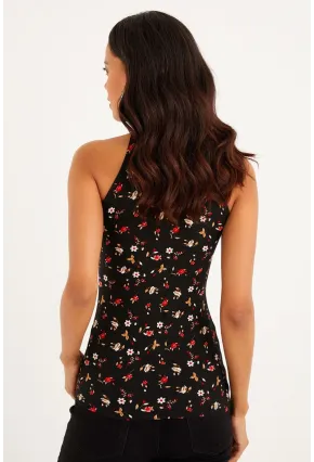 Kadın Kırmızı-Siyah Kaşkorse Kolsuz Bluz Yİ1566