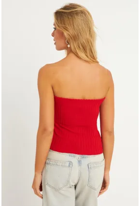 Kadın Kırmızı Straplez Triko Bluz YV240