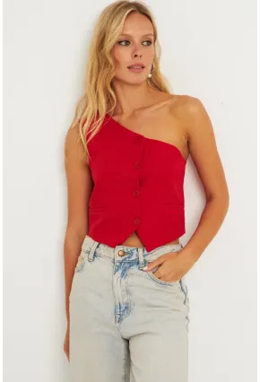 Kadın Kırmızı Tek Omuz Astarlı Yelek TW60140
