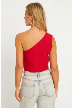 Kadın Kırmızı Tek Omuz Astarlı Yelek TW60140