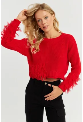 Kadın Kırmızı Triko Kısa Kazak YZ526