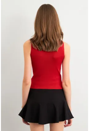 Kadın Kırmızı Triko Kolsuz Bluz YV305