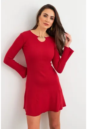 Kadın Kırmızı Yakası Aksesuarlı Mini Elbise FRY2267
