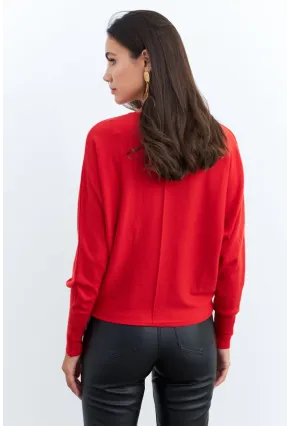 Kadın Kırmızı Yarasa Kol Kazak YİL558