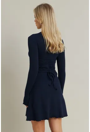 Kadın Lacivert Bağlamalı Kaşkorse Mini Elbise FRY2175