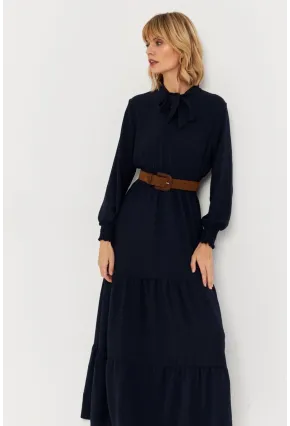 Kadın Lacivert Boyun Bağlamalı Maxi Elbise MASF217